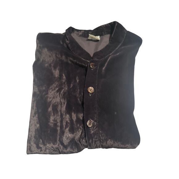 CP Shades Velvet Button-Front Top — Dark Purple / Aubergine — Size S - Picture 5 of 7